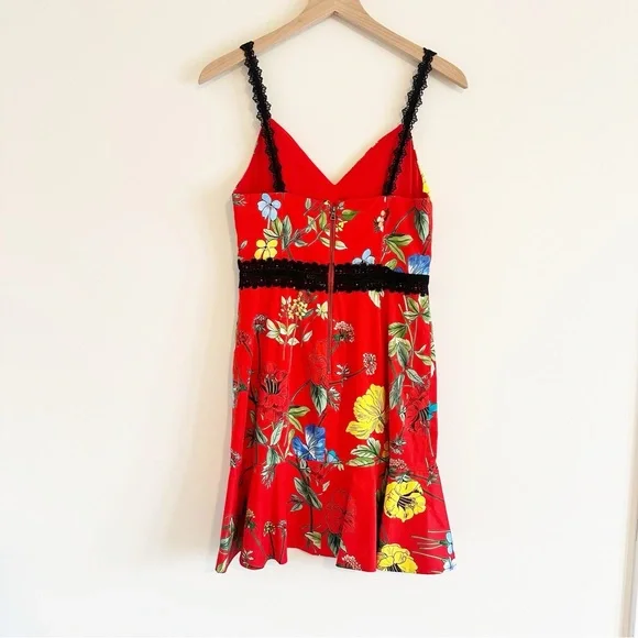 Alice and Olivia Kirby Lace-Trim Ruffled Floral Dress